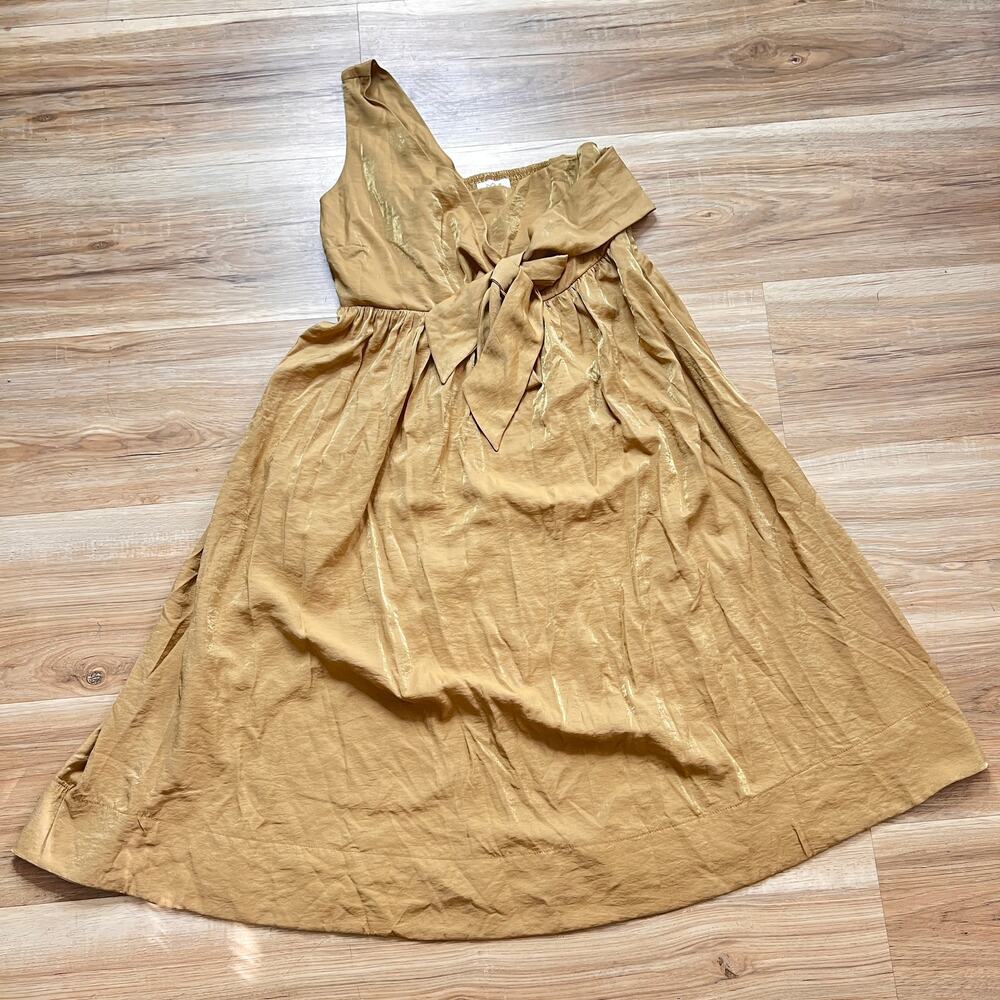 MIMI Maternity Gold One-Shoulder Bow Front Midi Dress Size M